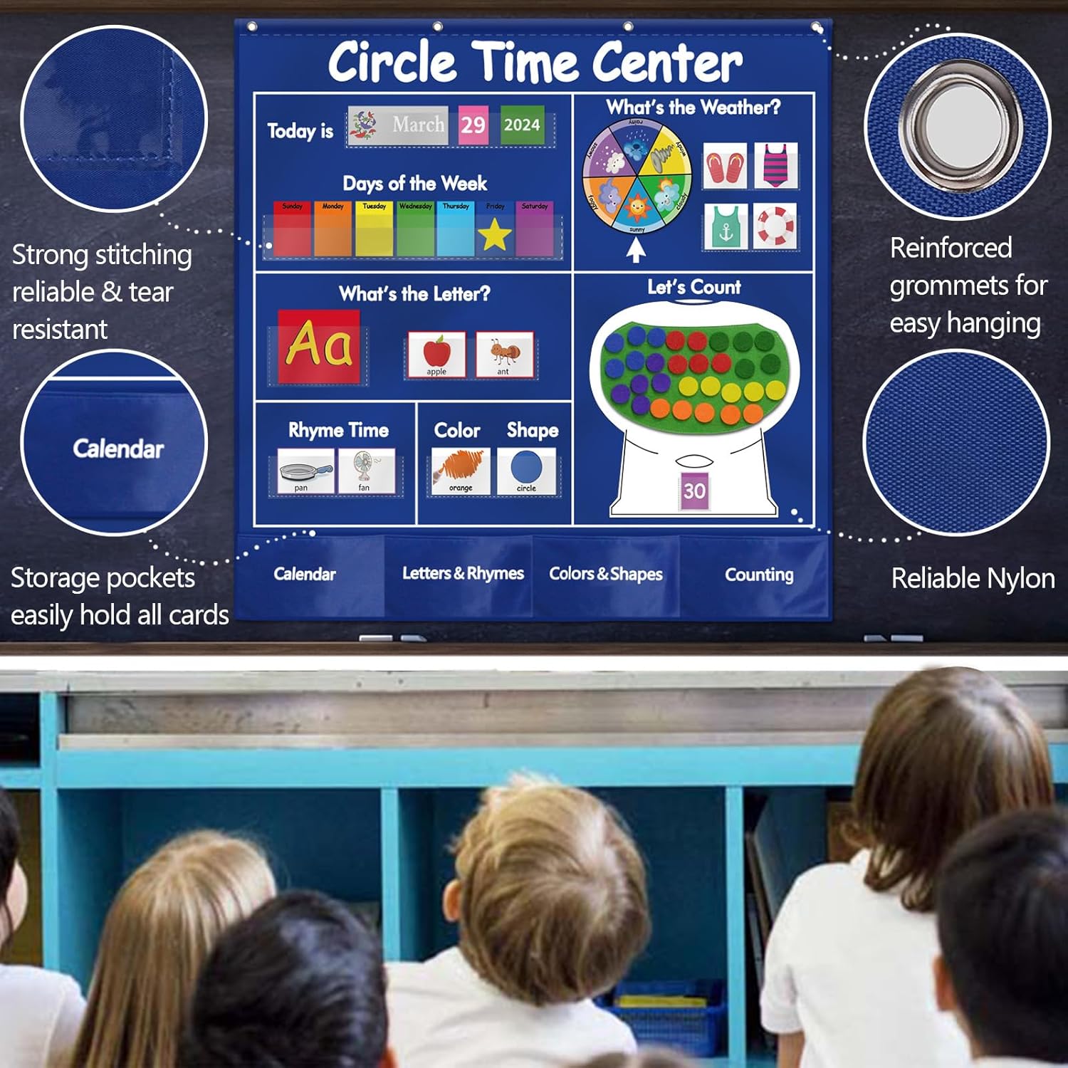 Circle Time Center Classroom Pocket Chart Educational Pocket Chart Teaching Materials Learning Calendar Weather Counting Letter Color Shape etc Circle Time Center Classroom Pocket Chart Educational Pocket Chart Teaching Materials Learning Calendar Weather Counting Letter Color Shape etc