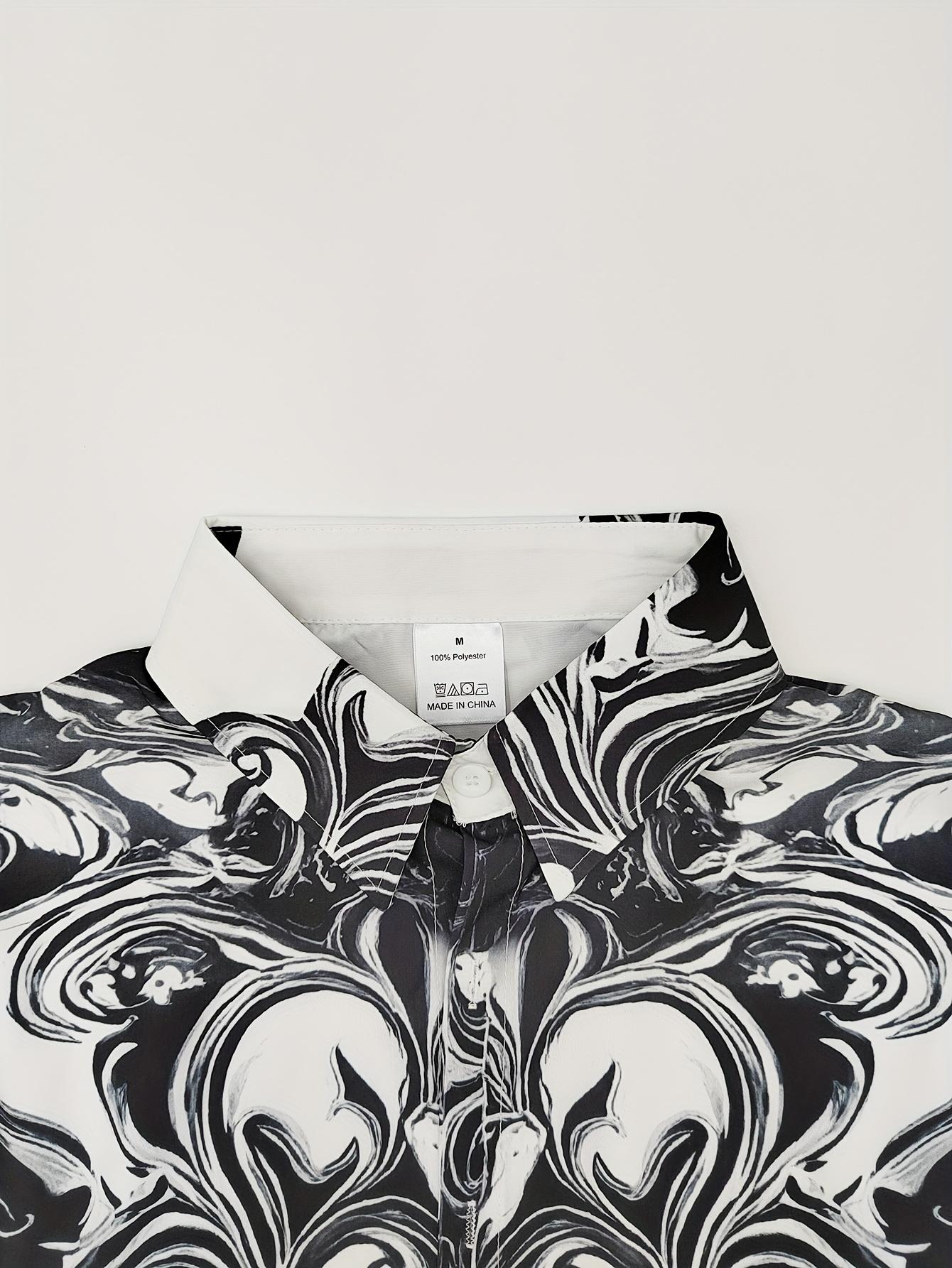 Casual gathering shirt, made of comfortable linen fabric, featuring wave embroidered print patterns and flag tearing effect design, suitable for daily outdoor sports tops and short sleeved casual collars