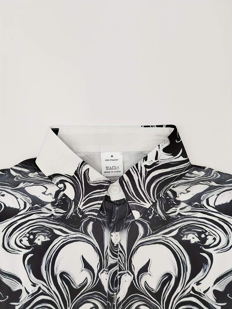 Casual gathering shirt, made of comfortable linen fabric, featuring wave embroidered print patterns and flag tearing effect design, suitable for daily outdoor sports tops and short sleeved casual collars