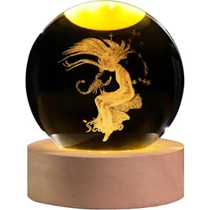 3D Laser Etched Scorpio Crystal Ball with LED Light Base, Constellation Decor Glass Sphere Lamp, Zodiac Astrology Birthday Gifts for Women Kids