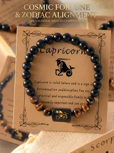 Personalized 12 Zodiac Tiger's Eye Bracelet - Natural Crystal Beaded Horoscope Bracelet - Unique Birthday Gift for Men Women