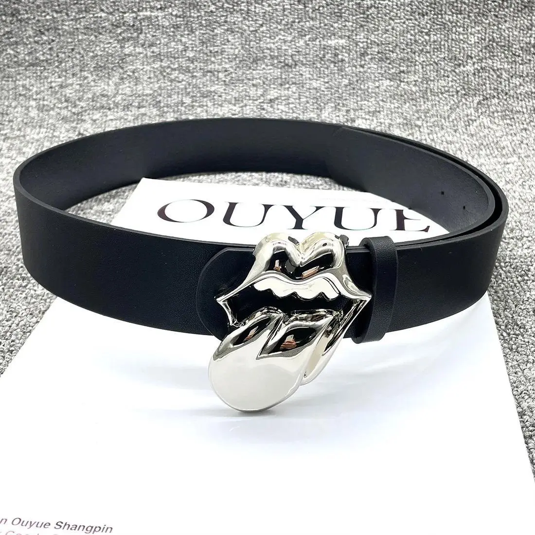 2025 fashion  big tongue buckles belt women's large belt PU leather belt for Lady Accessorie