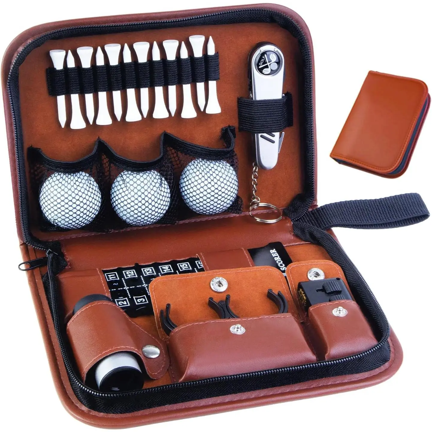 Golf Gifts for Men & Women,  Golf Accessories Kit with Case – Golf Balls, Tees, Divot Tool, Cleaning Brush, Scorer,  Hat Clip & Golf Ball Clamp, for Beginner Golfers