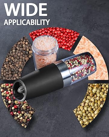 MIUVA 2pcs Gravity Electric Salt and Pepper Grinder Set - Transparent Salt Pepper Shaker, Battery-Powered, Adjustable Roughness, LED Light, 1-Handed Operation, Seasoning Utensil for Party, Kitchen Gadgets Christmas Gift Value Pack,sohochic