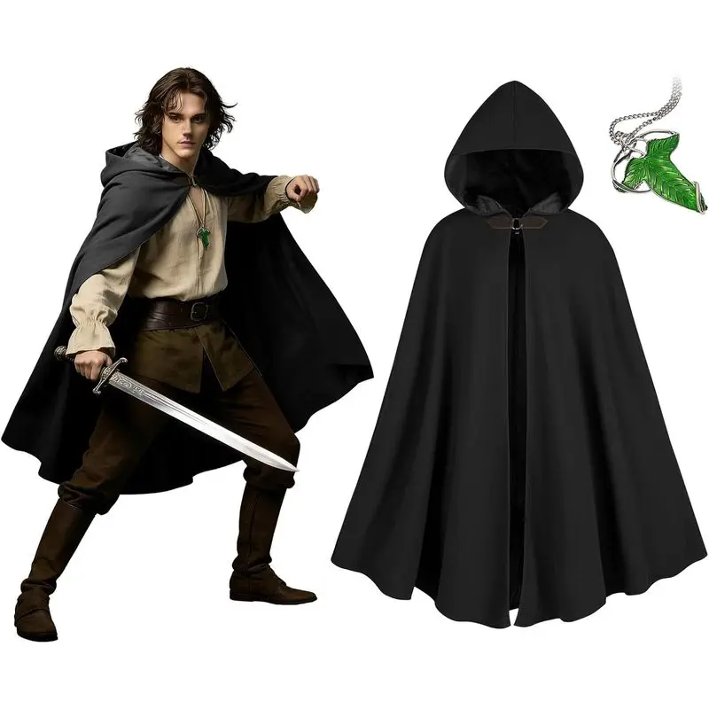 Renaissance Hooded Cape |   Vintage Medieval Cloak for Halloween, Ren Faire, Wizard, Witch, Vampire, Fantasy Cosplay & Costume Parties
