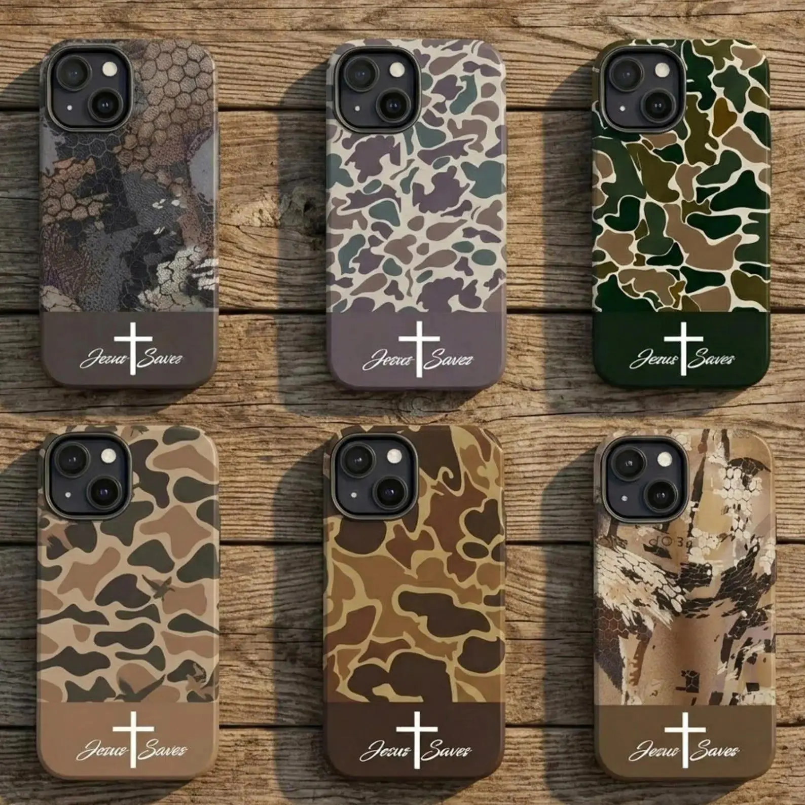 Durable Silicone Jesus Saves Camo Phone Case - Christian Cross Faith-Based Hunting Camouflage Shell, Protective Mobile Phone Accessory for iPhone 11-17 Pro Max/Plus, Samsung Galaxy S23-25