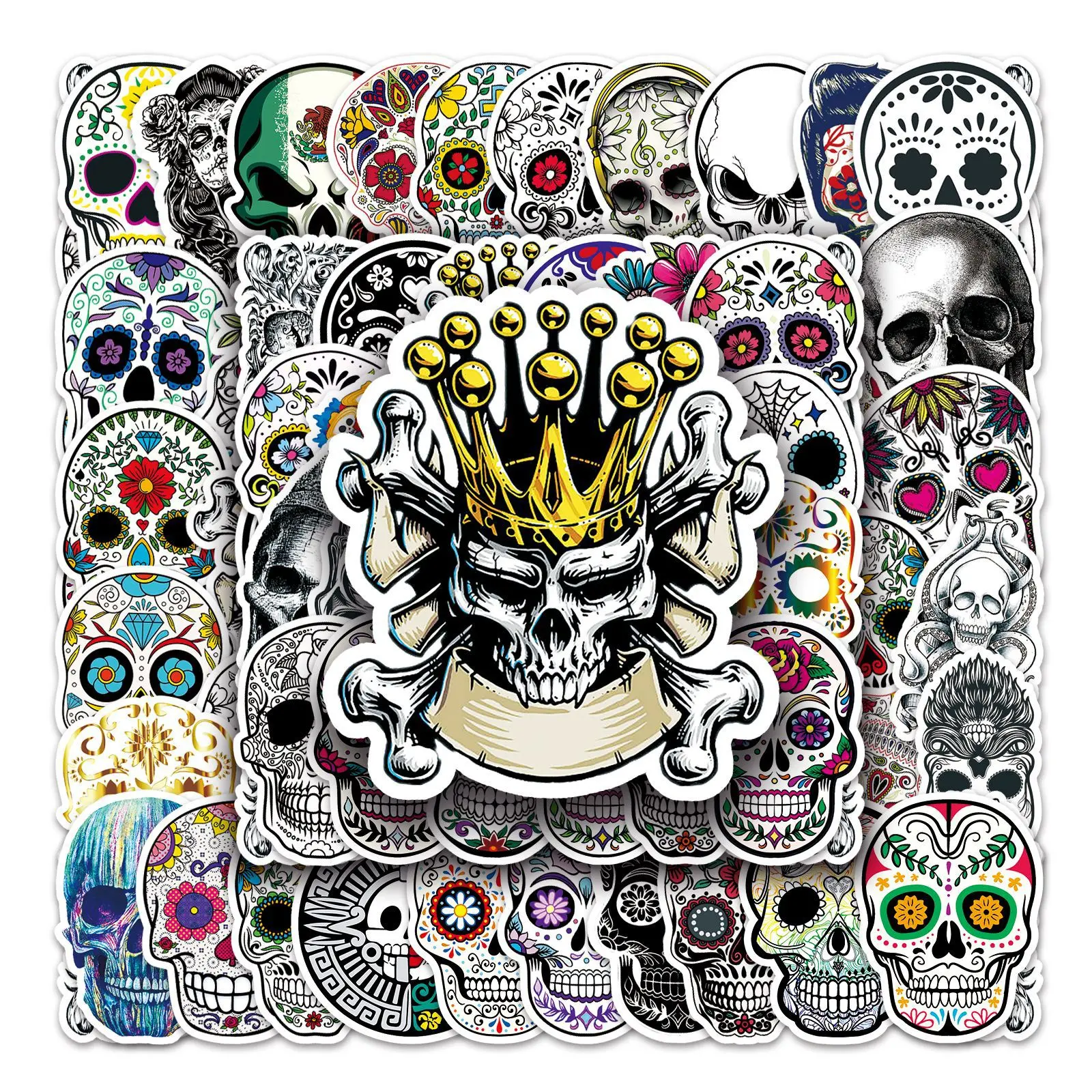 50pcs Halloween Stickers, Colorful Scary Skull Office Stickers, Premium Skull Stickers, Sticker Decals, Suitable for Scrapbooks, Journals, Laptops, Water Bottles, Cars, Etc. Faith-based Design, Gift with Positive Message