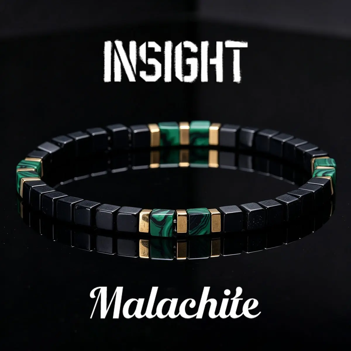 1pc Men' Malachite Bracelet - Luxury Cube Wristwatch Accessory Suitable for Daily Wear & Gifts, April Birthstone, Year-Round Versatile Mineral for Birthdays and Special Occasions