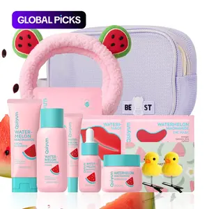 Quiyum Watermelon Skincare Set,  Cleanser & Toner & Serum & Eye Cream & Essence Cream,Mask,Bandeau,Hairpin,Card,Makeup Bag,Moisturizing Skin Care Kit for Women & Girl, Best Gift Ideas