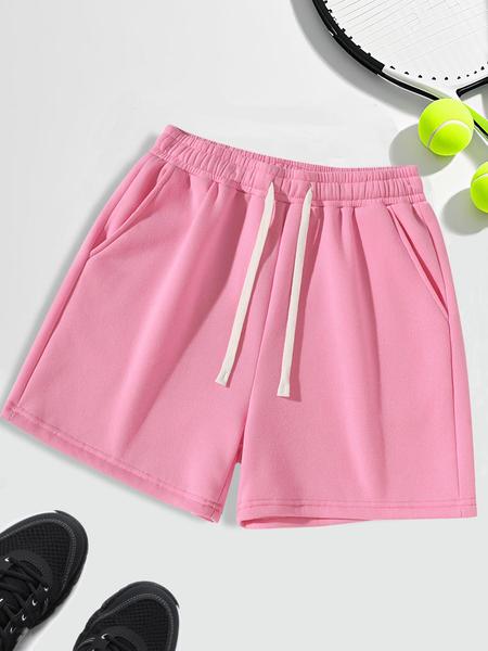 Unisex Drawstring Waist Shorts, Athleisure Casual Shorts, Soft Comfortable Solid Color Basic Style, Suitable for Casual Sports Outdoor Activities