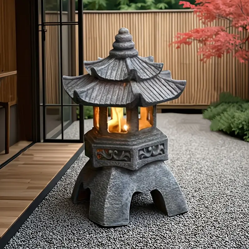 [Wedding & Zen Decor] Zen Asian Pyramid Light Sculpture - Outdoor/Indoor Pagoda Statue with Solar Panel Roof Suitable for Garden, Patio, Balcony, Wedding & Zen Decor, Resin -Standing Landmark for Balcony, Porch, Asian-Themed Decoration Gift