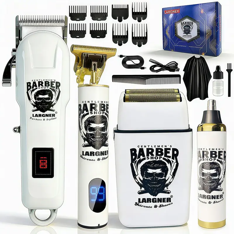 【Black Friday】Professional Cordless Hair Clipper and Shaver Set, Rechargeable Barber Trimmer and Electric Razor Kit with Guide Combs and Grooming Accessories, Gift for Dad, Husband, or Boyfriend
