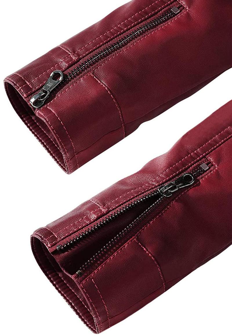 Men's Faux Leather Jacket Vintage with Stand Collar for Motorcycle Biker Riding Bomber Jacket for Men