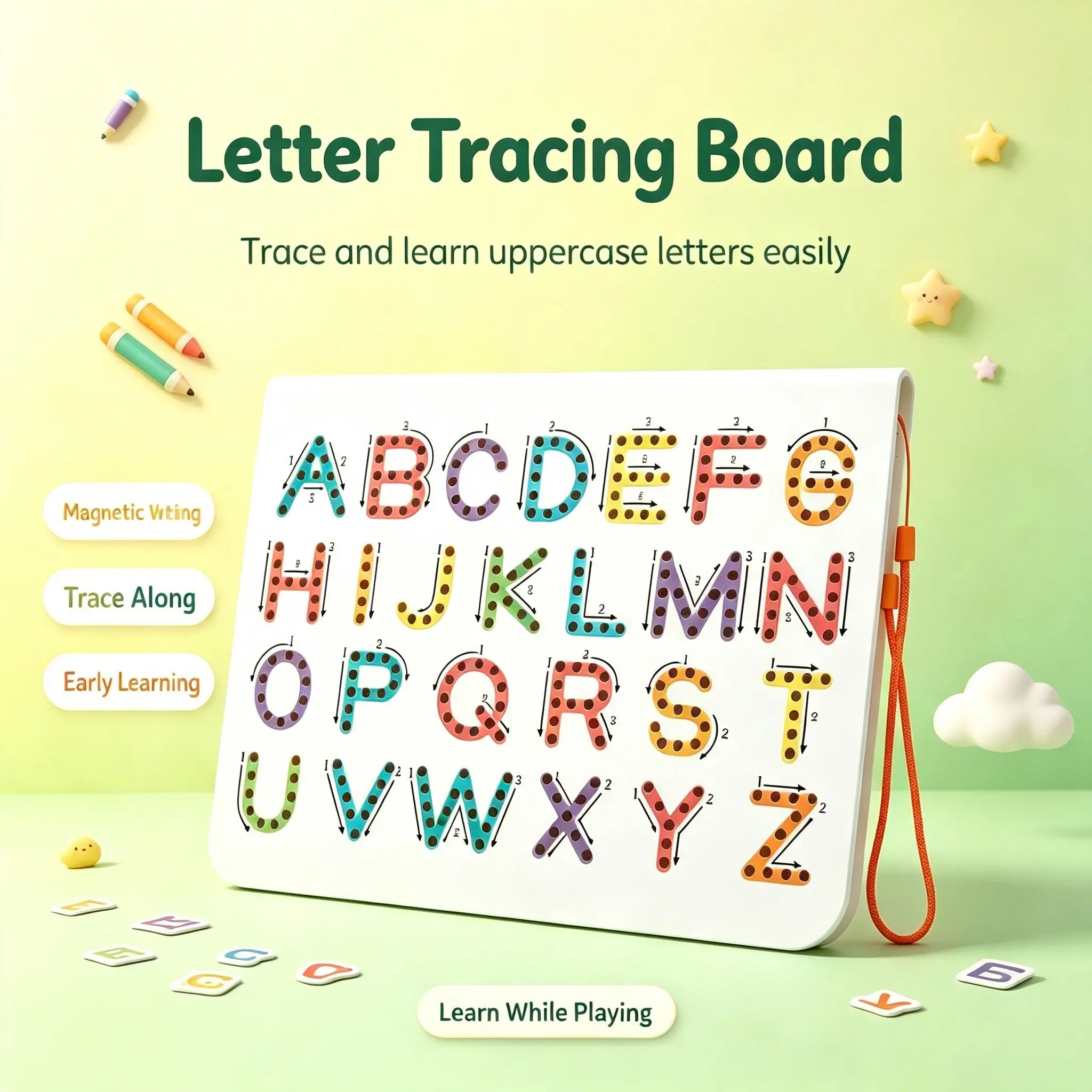 Magnetic Drawing Board, Dual-Sided Alphabet Early Education Toy, English Letters & Numbers, Primary School Teaching Aid