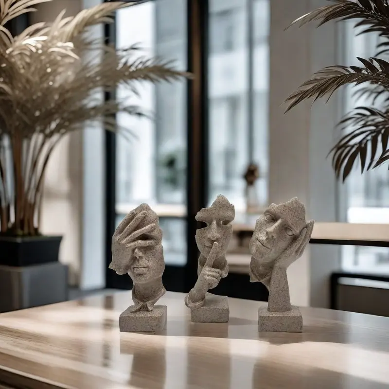 3 Piece Sandstone Abstract Face Statues, Abstract Figure Sculpture, Creative Home Office Bedroom Shelf Desk Decor, Unique Moving Gift for Friends and Art Lovers
