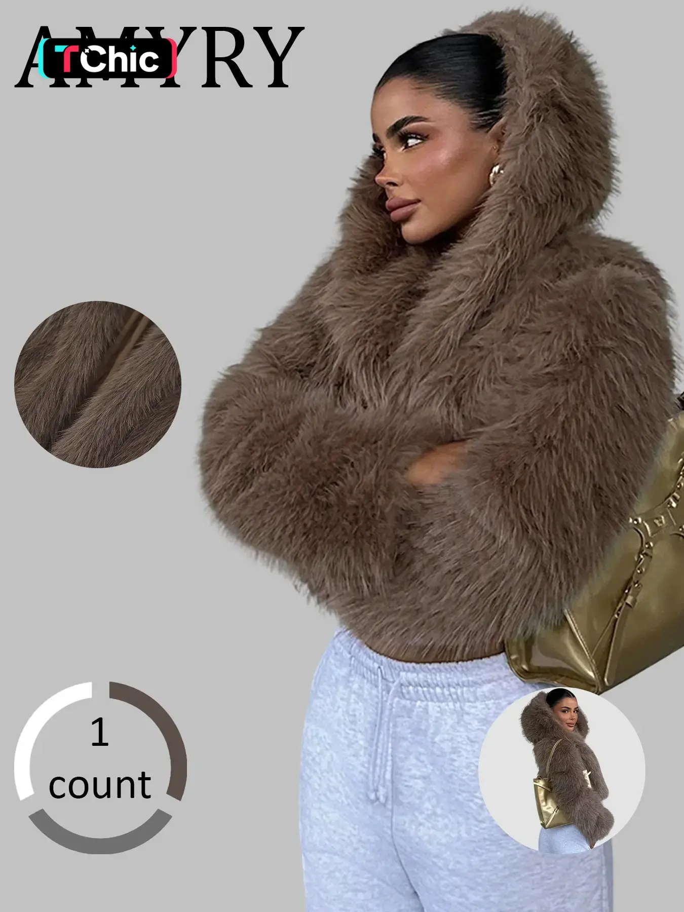 Women's Casual Soft Faux Fur Hooded Jacket, Winter Warm Thick Short Coat, European Style, Trendy Outerwear for Fall & Winter