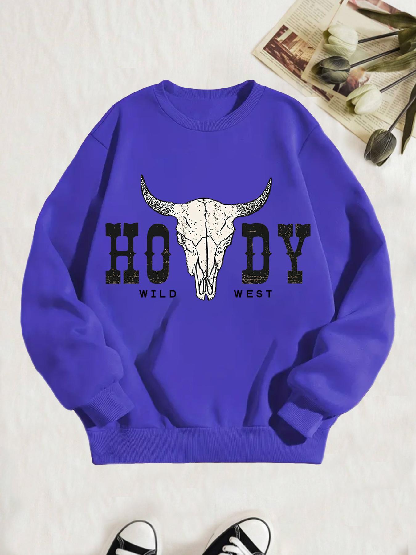 Girl's Cartoon Bull Head & Letter Print Drop Shoulder Thermal Lined Sweatshirt, Casual Long Sleeve Round Neck Pullover for Spring & Fall, Kids Clothes for Daily Wear, Casual Cozy Sweatshirt