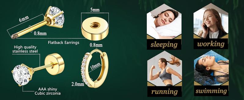 Jstyle Hypoallergenic Earrings for Sensitive Ears-20G Flat Back Earrings for Women Men-Small Surgical Steel Stud Earrings Huggie Hoop Cartilage Nap Earring Sets