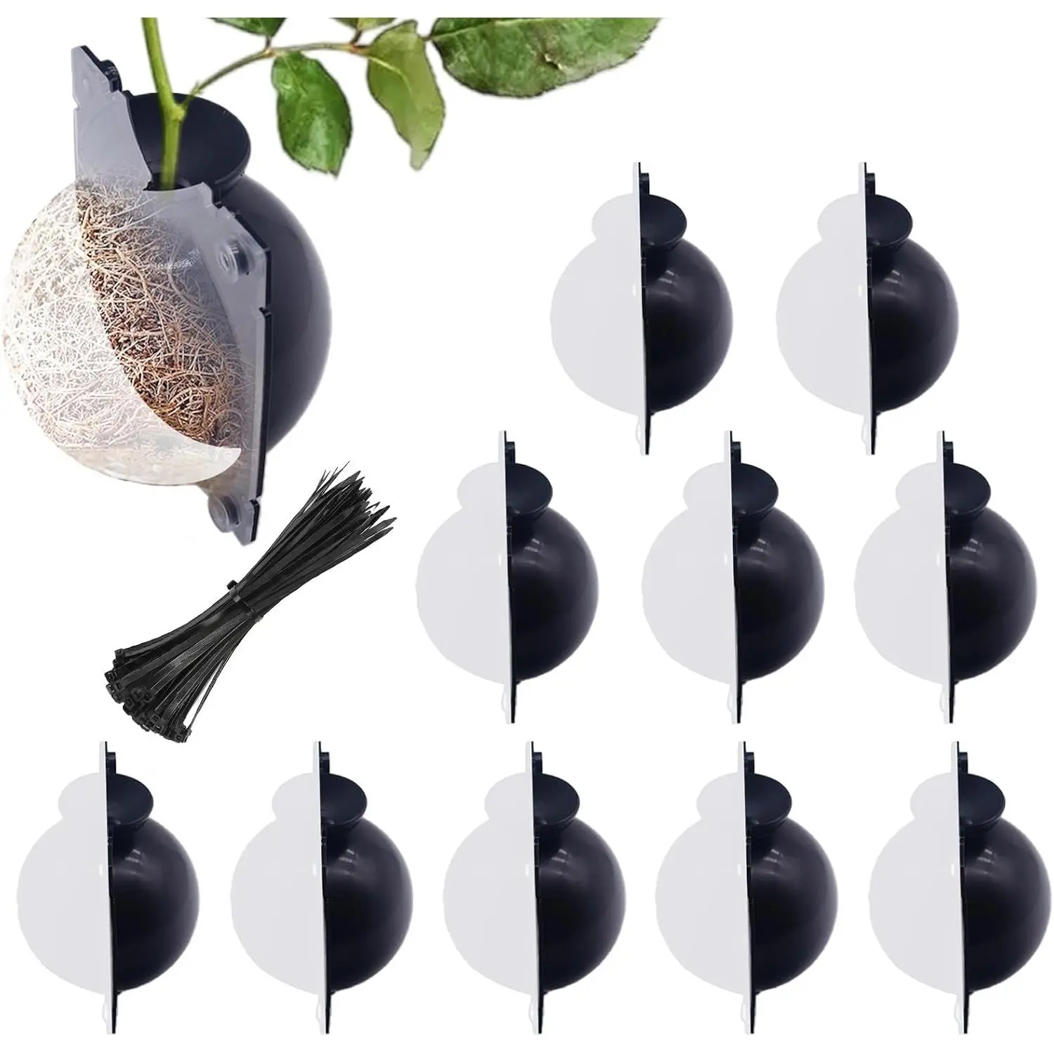 10 count Air Layering Propagation Kit -Thicker Version with  Half Transparent  Rooting Propagation Ball & Plastic Twist Ties-  Grafting Rooting Grow Ball(Size: Small)