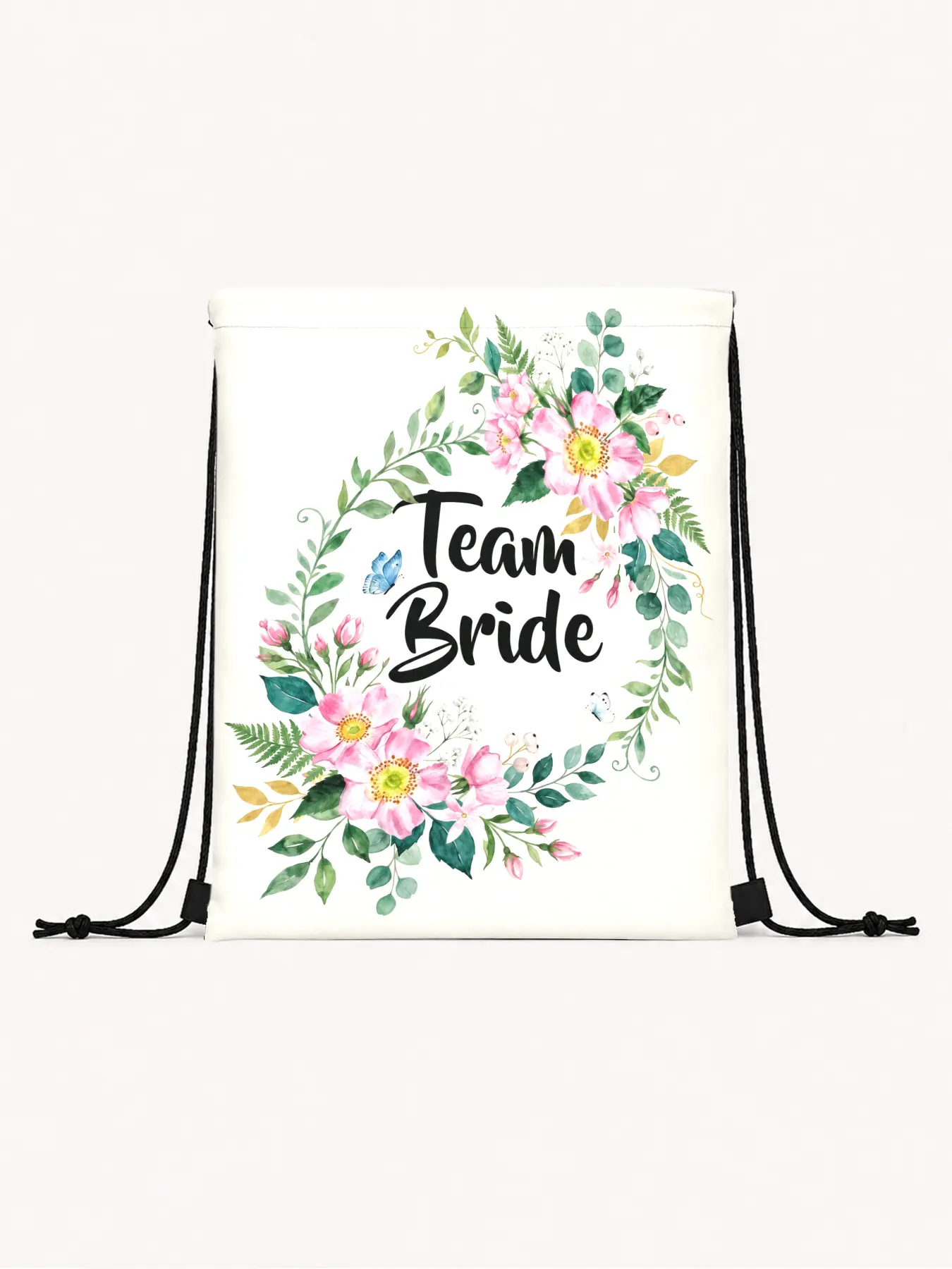Team Bride Floral Pattern Drawstring Backpack, Waterproof Material, Ideal for Singles Party, Bridal Gift, Bridesmaid Present
