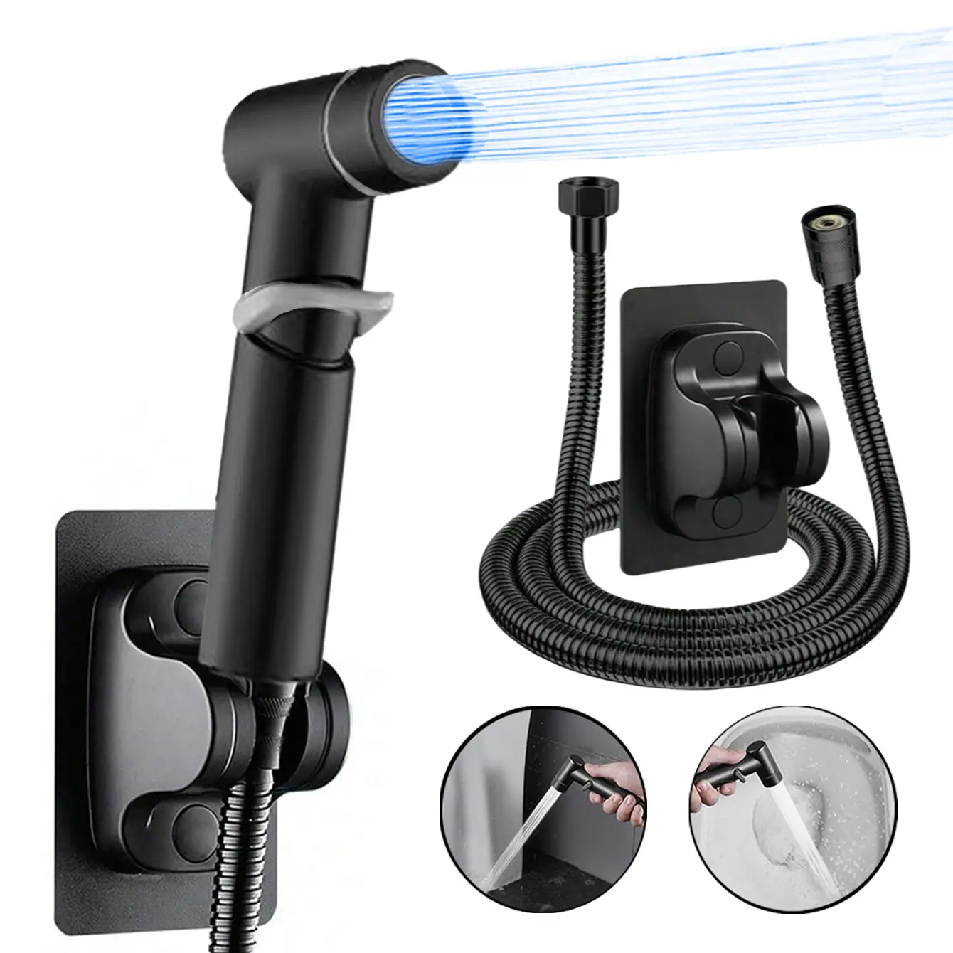 Toilet Pressurized Hand-Held Powerful Spray Gun 3-Piece Set, Kitchen and Toilet Washing Spray Effective Cleaning with Bracket and Hose, Durable and Easy to Use