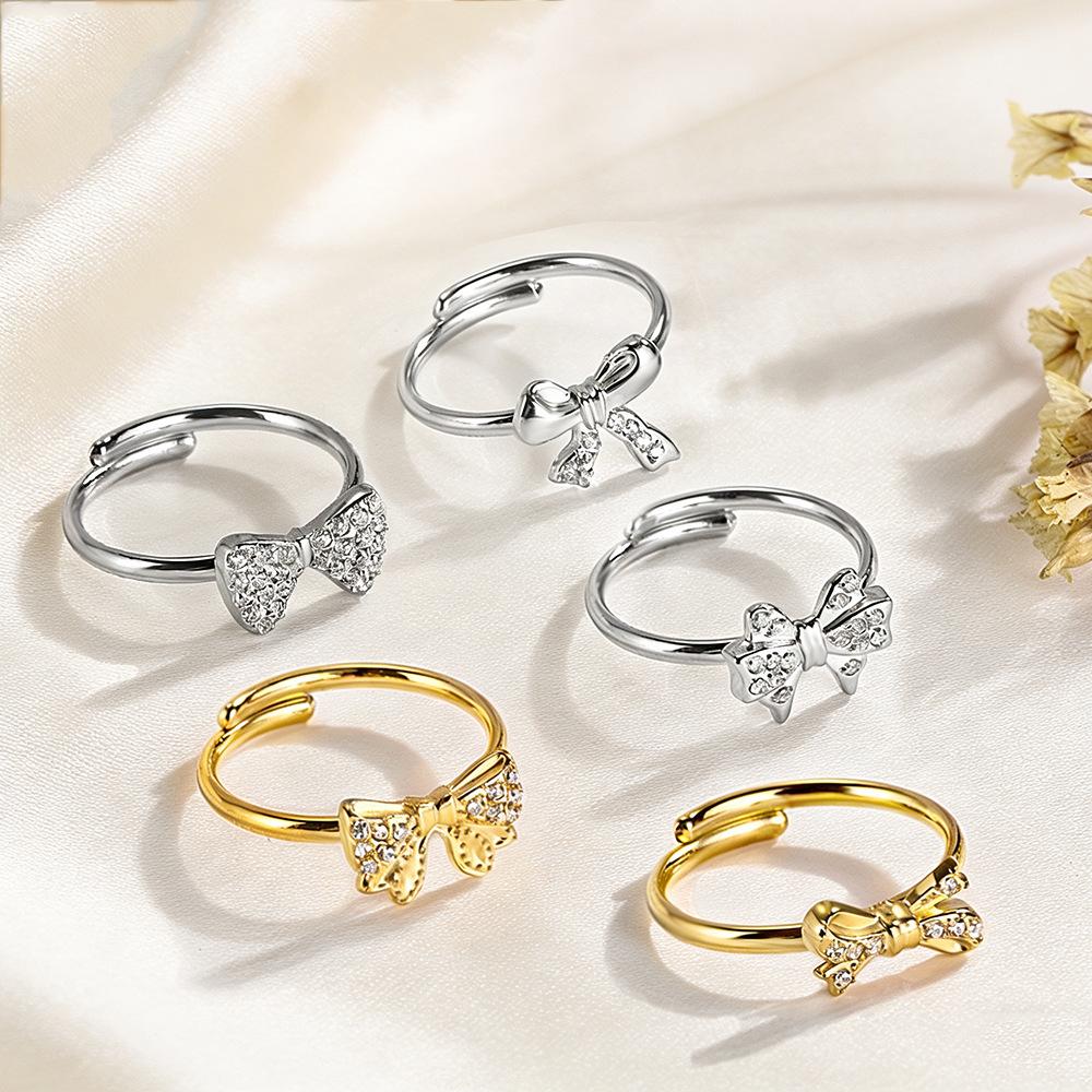 Mothers Day Gifts Bow Rings for Women Mother Daughter Cubic Zirconia Bow Knot Tie Ring Cute CZ Friendship Promise Stack Ring Anniversary Birthday Jewelry Gifts for Sister