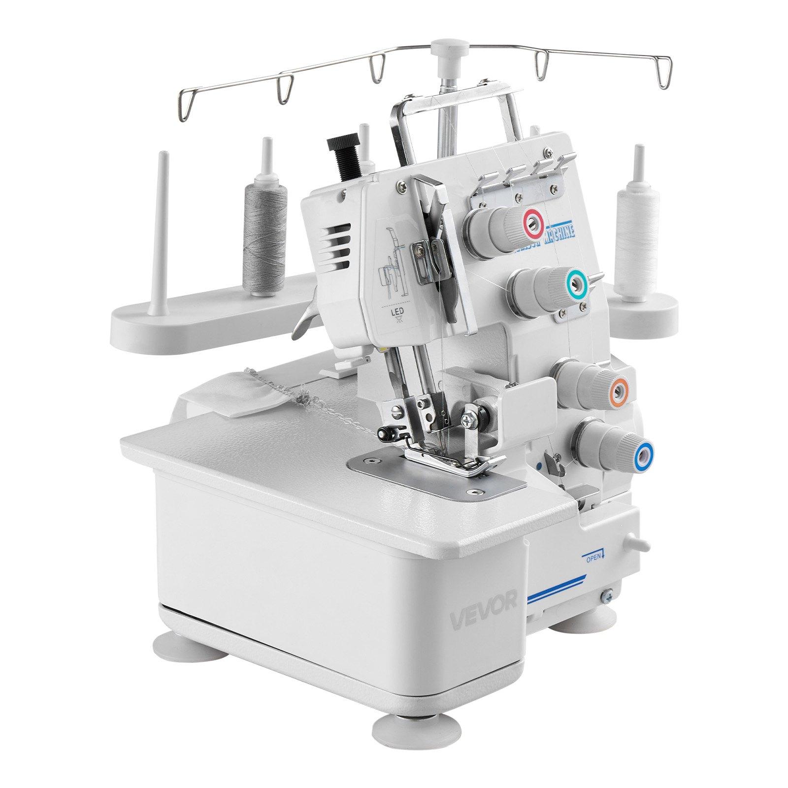 VEVOR Serger Overlock Sewing Machine, 1250 Stitches Per Minute, 3 and 4 Thread Capability, with LED Light and Strong Suction Feet, Heavy-Duty Metal Frame Sewing Machine for Various Fabrics, White