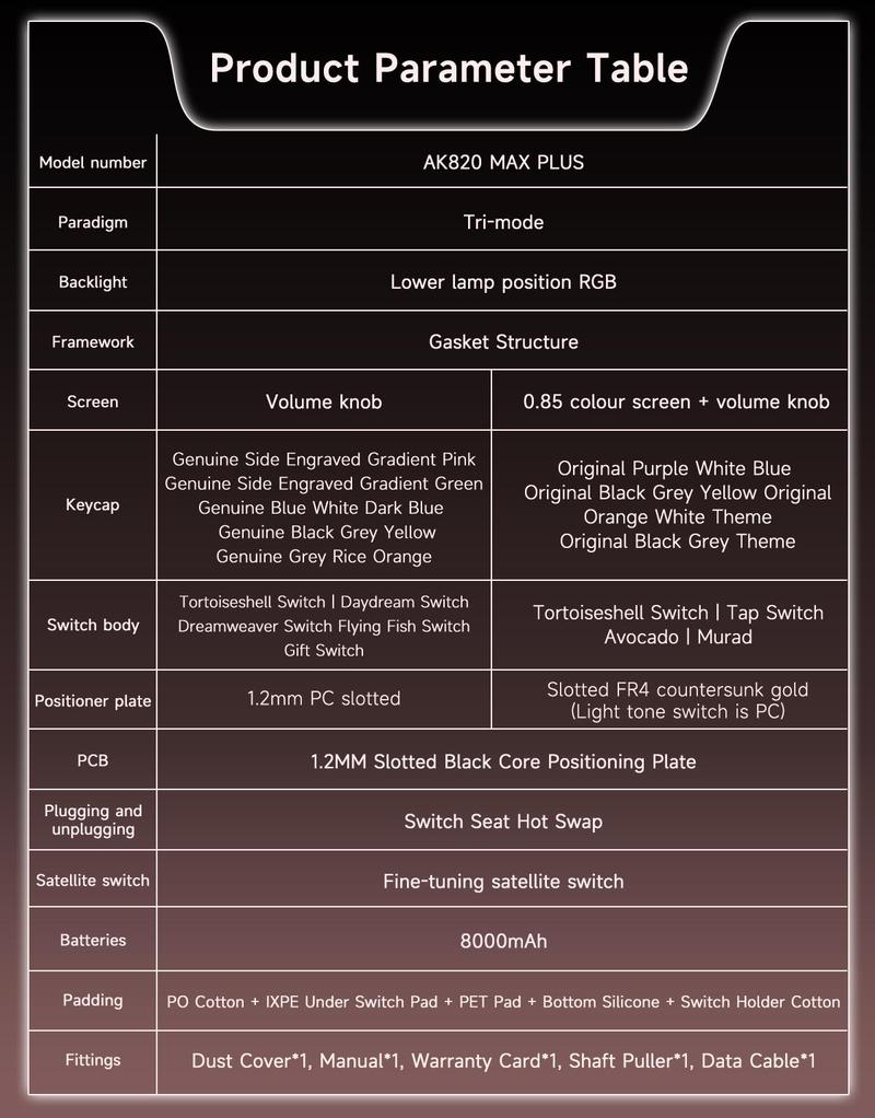 AJAZZ AK820MAX PLUS Daydream switch wireless mechanical keyboard Bluetooth three-mode long battery life gaming office gaming 8000mah