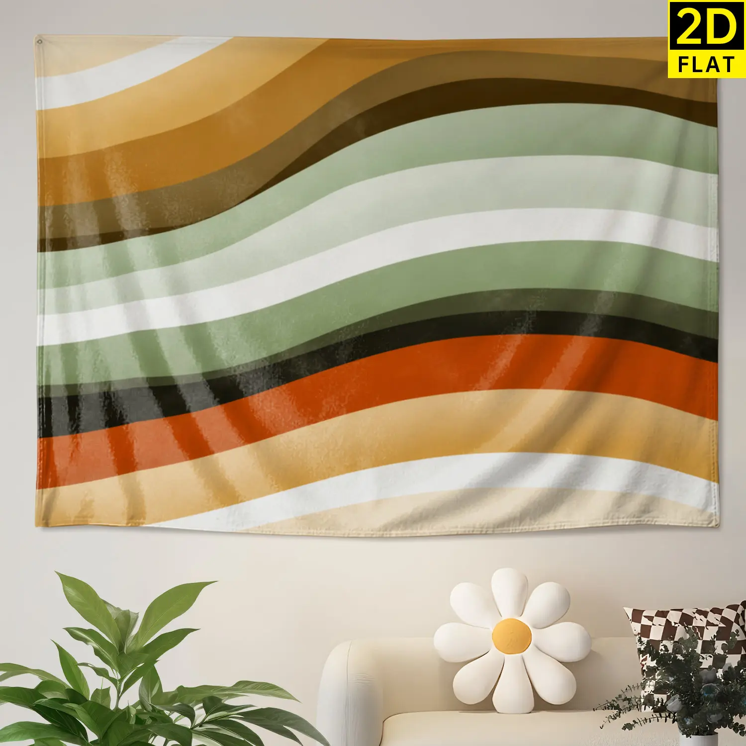 Boho Abstract Wavy Lines Wall Tapestry - Large Printed Horizontal Polyester Wall Hanging Decor, Artwork for Living Room Room Decor, No-Installation Indoor-Outdoor Gift Idea for Family