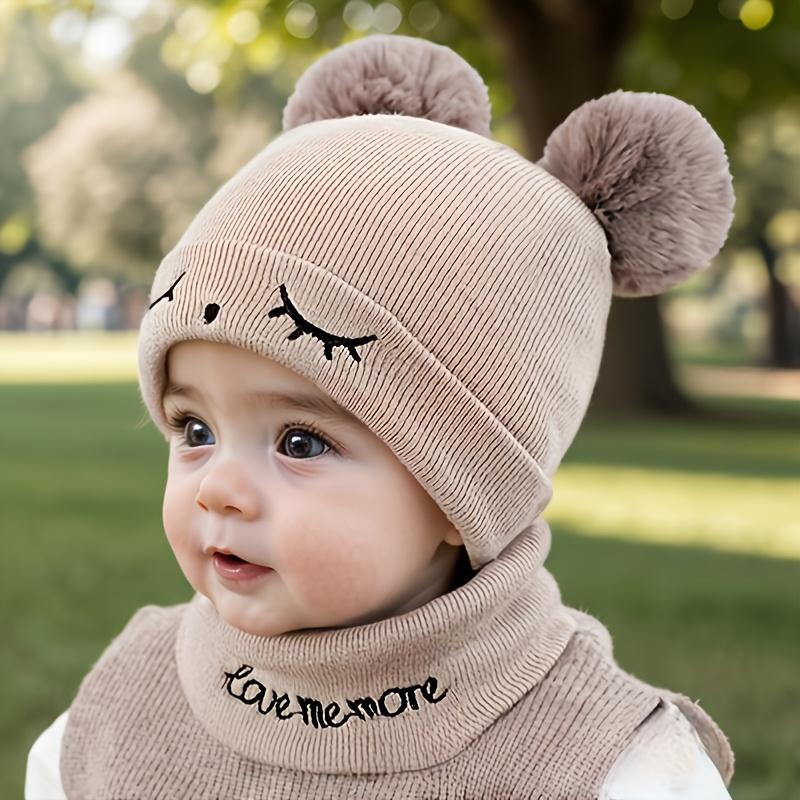 NewNewChildren'S Comfortable Knitted Pom-Pom Hats - Hand Washable Stretch Fabric, Featuring Letter Design, Warm Ear Cover Hat.