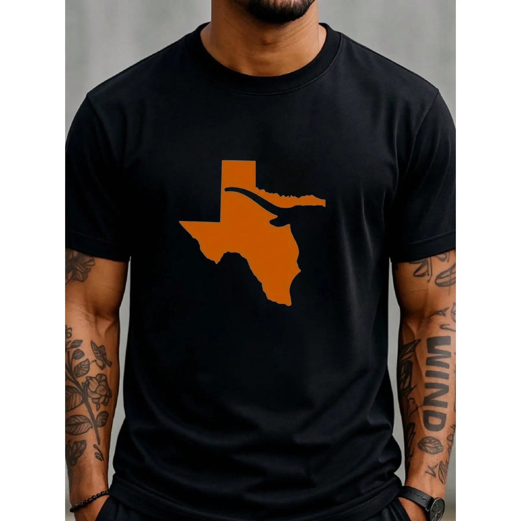 Women's Texas Graphic T-Shirt - Minimal Longhorn State Outline Print, Orange TX Map Silhouette, Black Casual Short Sleeve Tops, Texas Pride Unisex Style, Cold Wash, Do Not Bleach, Line Dry, Texas Graphic Women's T-Shirts