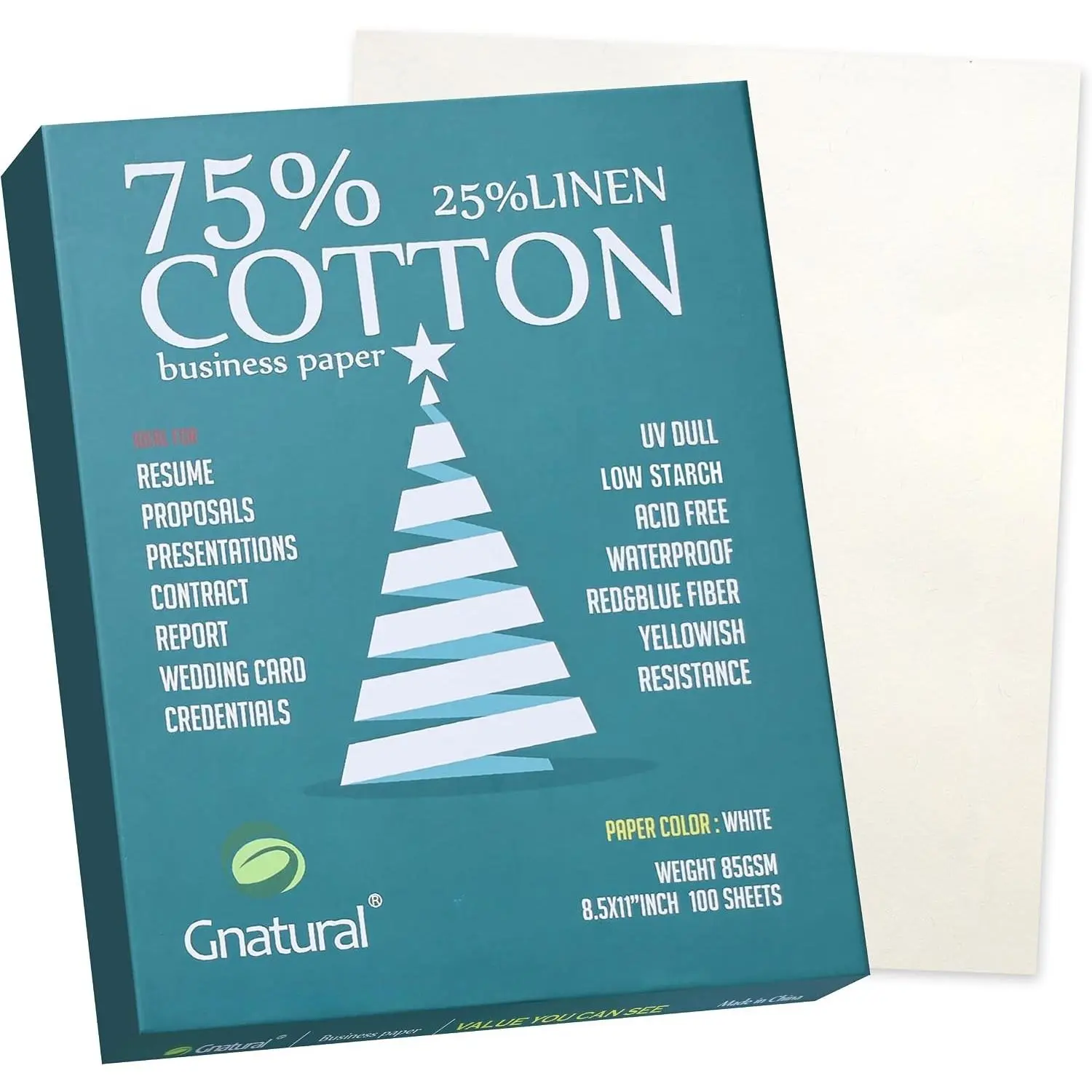 75% Cotton 25% Linen Business Paper, 85gsm 8.5”×11” Inkjet Printer Paper, Waterproof White Copy Paper - 100 Sheets Printing Paper (Low Starch)