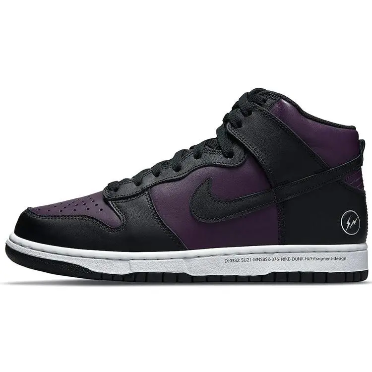 Fragment Design x Nike Dunk Beijing High-Top Sneakers for Men and Women – Premium Full-Grain and Suede in Black and Purple Verifiable, with credentials and supporting global authentication