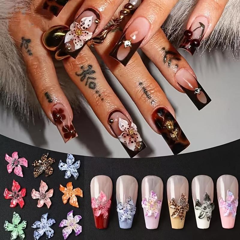 3D Flower Nail Art Charms, 50pcs Mixed Colorful Flower Nail Decoration, DIY Materials for Nail Art Decoration & Handmade Craft Accessories