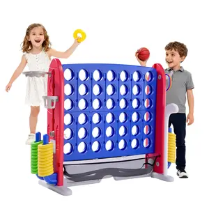 Giant 4-in-a-Row Connect Game, Jumbo 4-to-Score Giant Game w/Quick Release, Basketball Hoop,42 Jumbo Rings& Net,Adjustable Height(2.7-3.2 FT), Party Family Floor Game