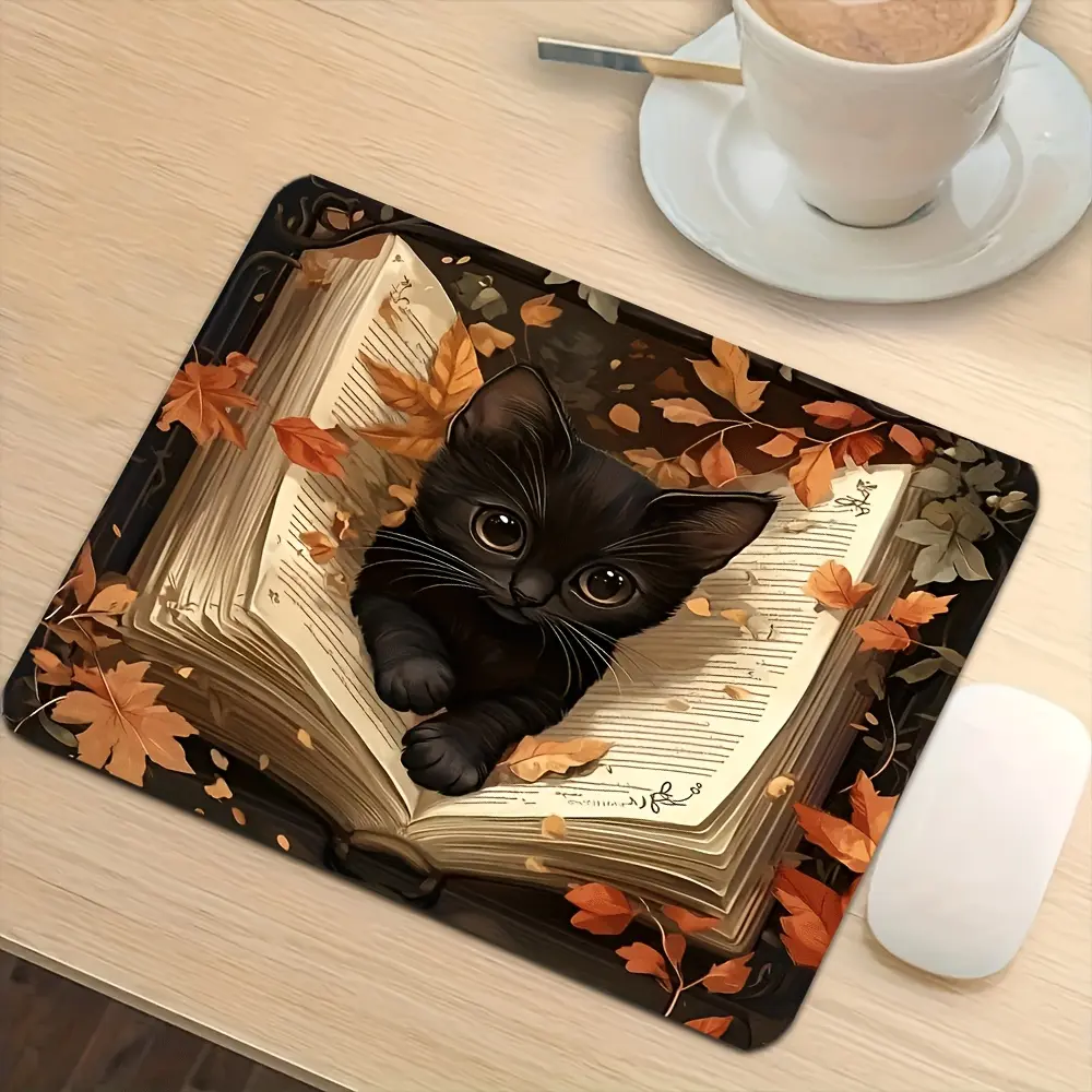 Autumn-Themed Black Cat Gaming Pad - Single Mat Office Accessories Mouse Pad, Suitable for Gamers, Office/Study Desks, Holiday Gift Decor