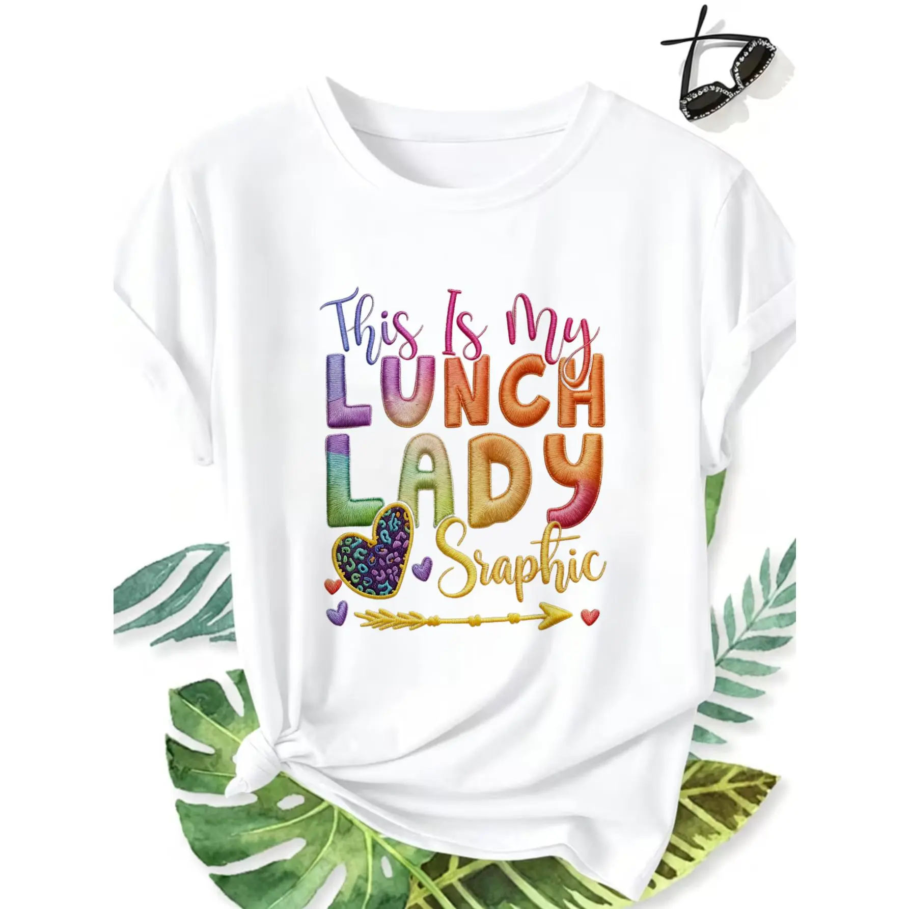 Women's Cotton Fabric Short-Sleeve Round Neck T-Shirt - Stylish Casual Tops with "This Is My Lunch Lady" Fun Print, Spring Summer Womenswear, Local Delivery
