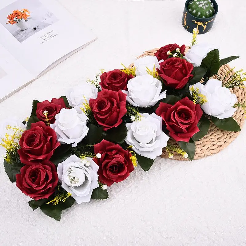 Decorative Pink Roses and Baby's Breath Artificial Floral Arrangement - Wedding Table Centerpiece, Dining Table Home Decor, Floral Display