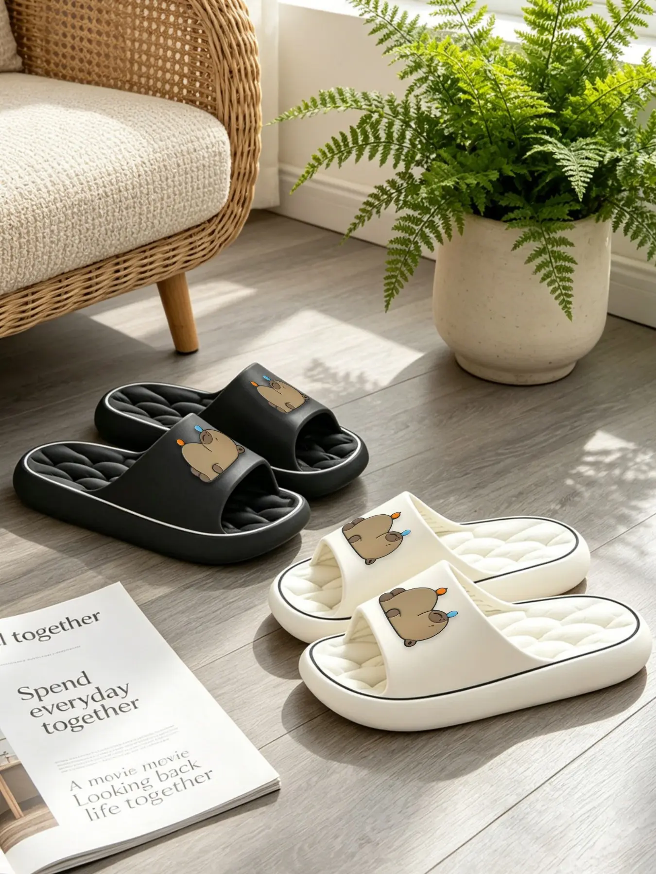 Cute EVA material slide sandals for women, thick-soled, waterproof and soft-soled. Versatile one-strap slippers suitable for indoor and outdoor wear. Footwear Summer Slippers Thick Sole Slides (Runs small, please order one size up)