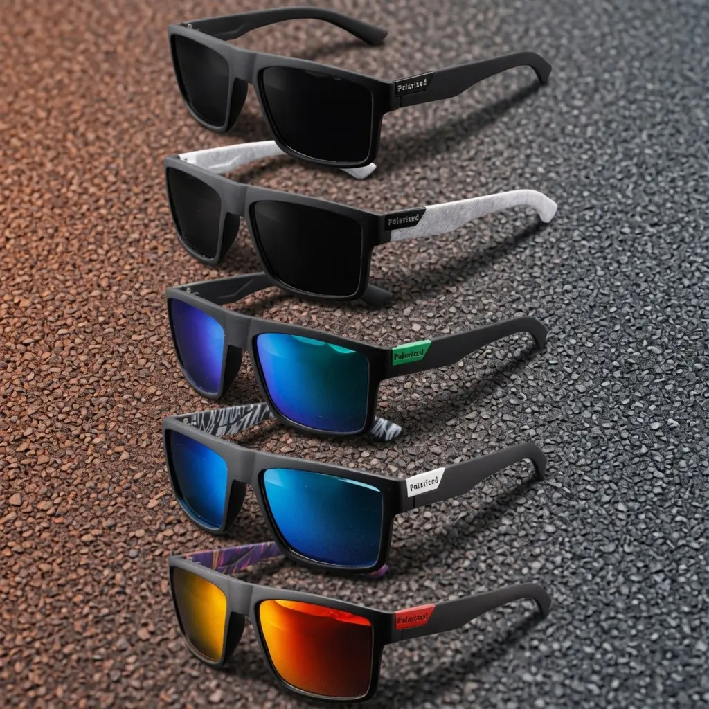 XUH Men's Square Sunglasses 5-Pack, Polarized Mirrored Lenses with Lightweight Black Frame for Driving, Fishing & Outdoor Sports