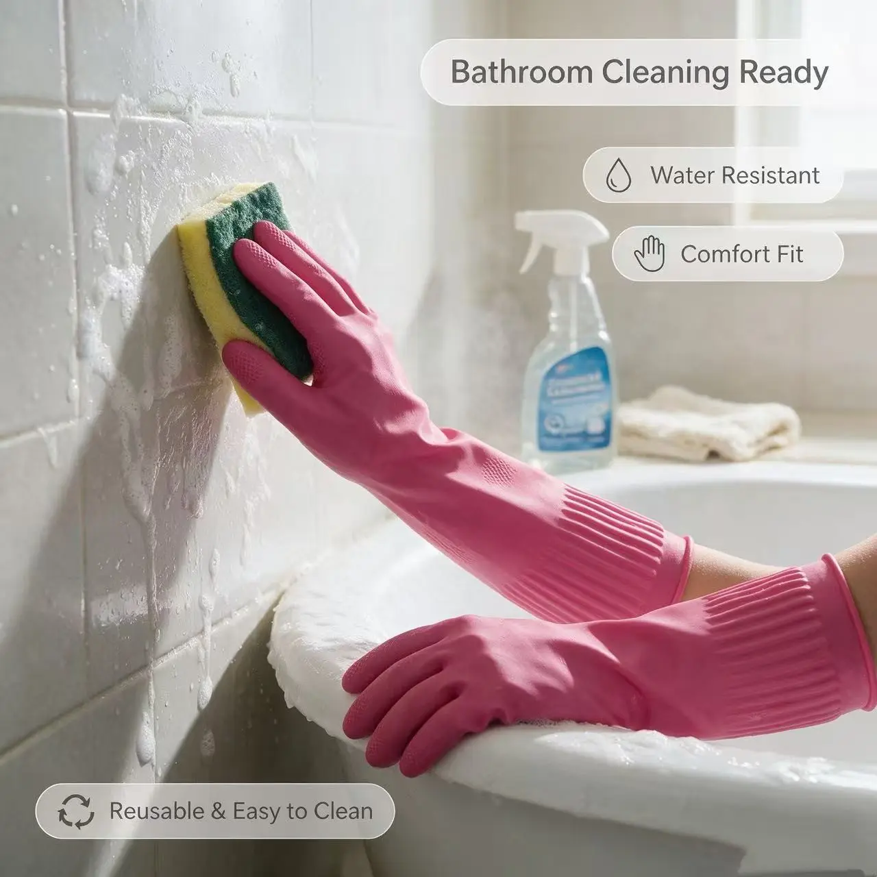 38cm Extended Rubber Gloves, Durable Household Dishwashing Kitchen Gloves, Thick Latex, Waterproof Non-Slip, Cleaning Laundry Gloves