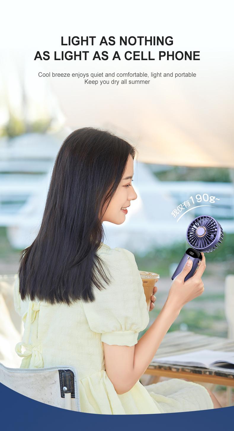 USB Handheld Mini Fan Foldable Portable Neck Hanging Fans 5 Speed USB Rechargeable Fan with Phone Stand and Display Screen turbofan summer small hand body