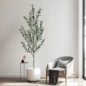 1pc, Artificial Olive Tree, Tall Fake Olive Tree with Large Faux Olive Branches and Fruits Artificial Tree for Modern Living Room Home Office Indoor Outdoor Garden Decor, Artificial Plants for Housewarming（Without pot）