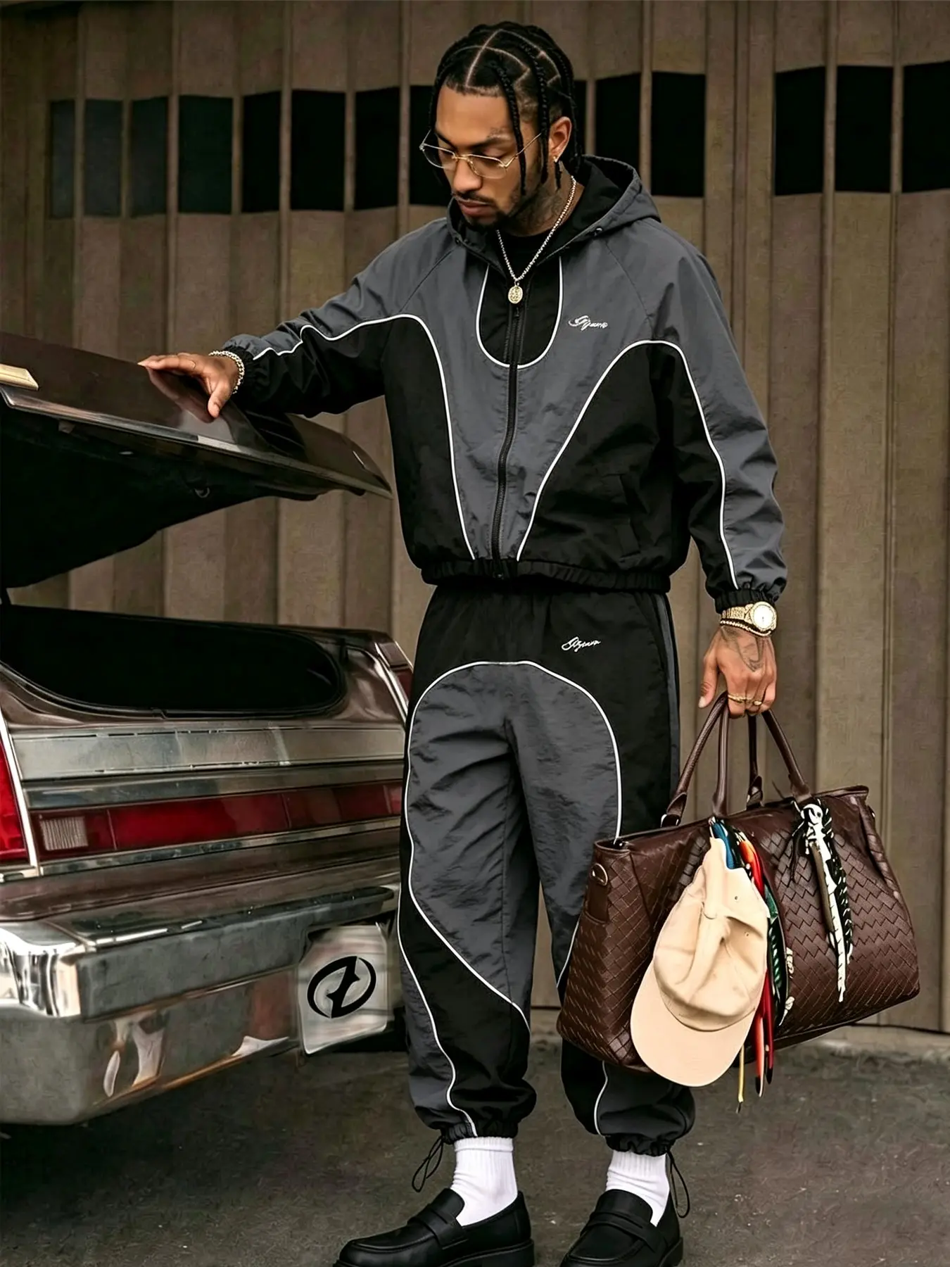 Men's Vintage Sportswear Set, Jacket and Pants, Letter Design, Casual Outdoor Wear, Gym, Street Style, Unisex