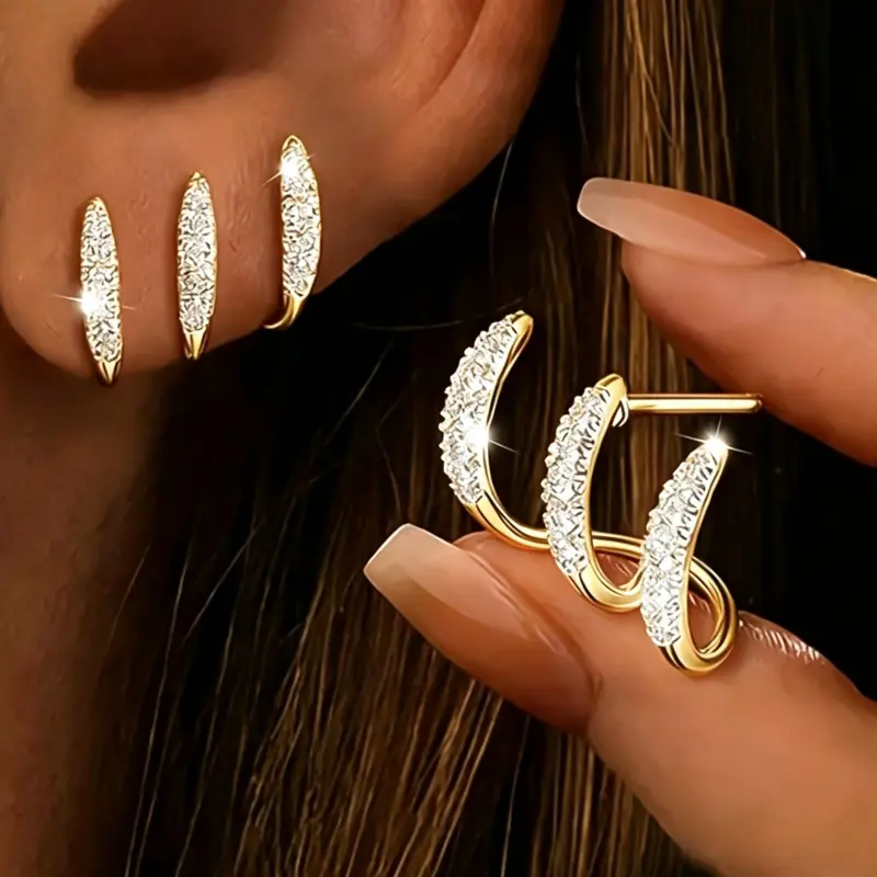 Women's Three-Pronged Arc Earrings, Sparkling Luxury Design, Hypoallergenic, Perfect for Daily Wear and Music Festivals, Ideal Gift, Ear Jewelry, Trendy Jewelry