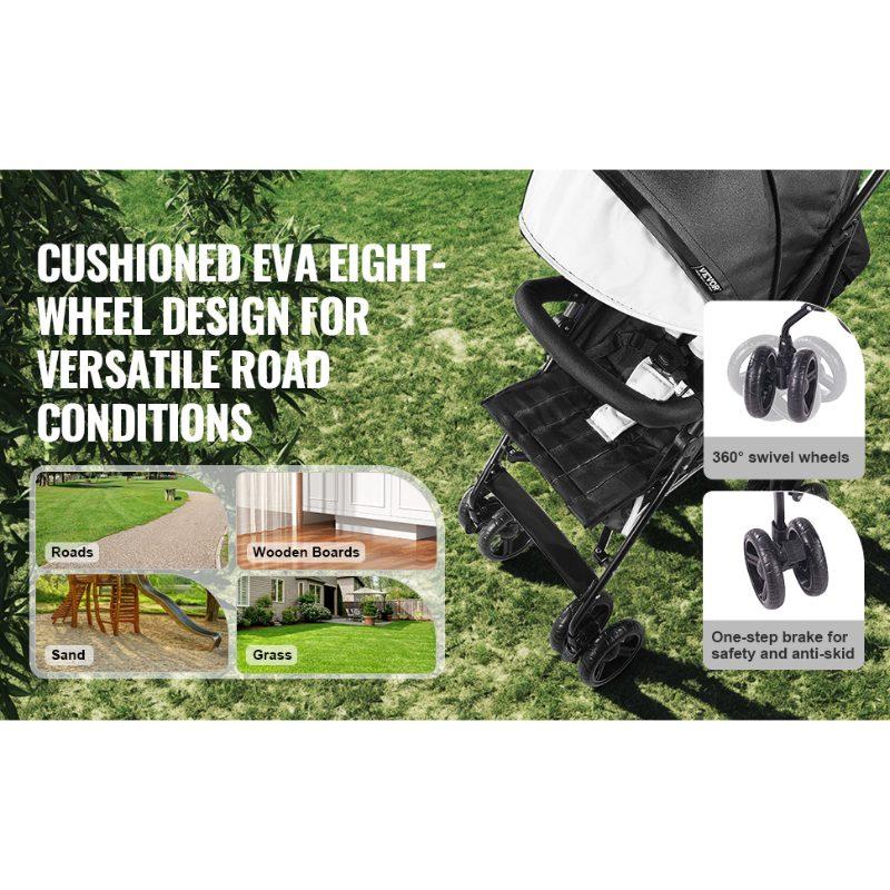 VEVOR Lightweight Stroller, Compact Easy Fold MultiPosition Recline Canopy Backrest, Carbon Steel Frame, Large Storage Basket, Umbrella Toddler Baby Stroller for Travel and More, Black/White