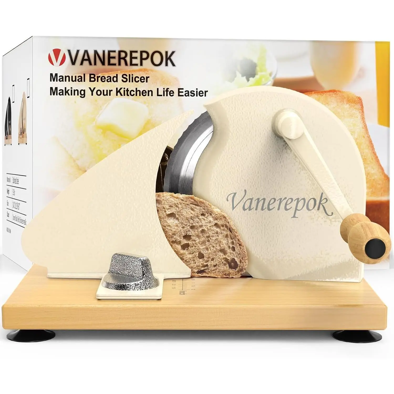 Manual Bread Slicer for Homemade Sourdough Bread Versatile Hand Crank Bread Slicer for Sourdough Crusty Bread Stainless Steel Adjustable Width Slicers for Homemade & Commercial Use
