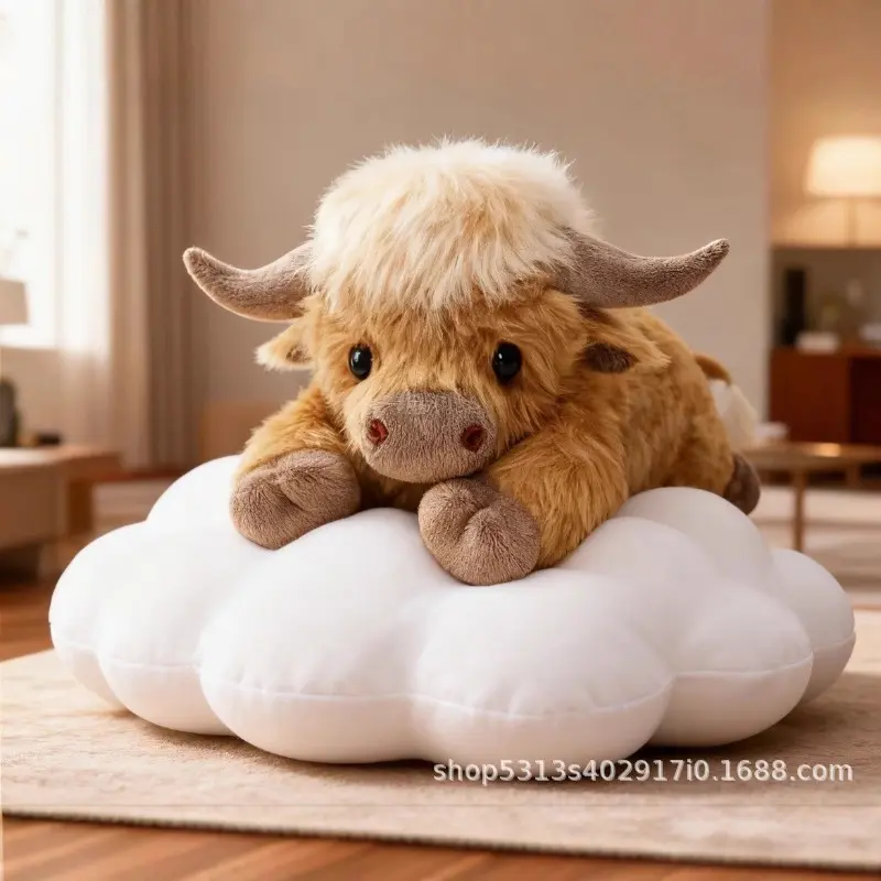 Cute Highland Cow Plush Toy, Soft Fluffy Highland Yak Stuffed Animal Plushie, Cattle Plush Doll, Home Decor Birthday Gift for Kids
