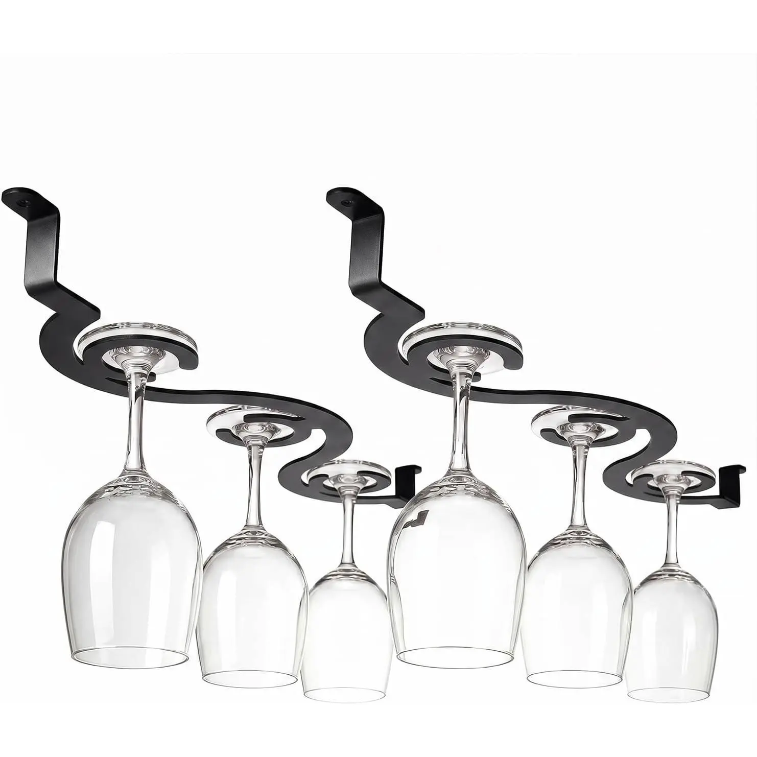 2-Pack Black Under Cabinet Wine Glass Rack – Space-Saving Stemware Holder for Kitchen & Bar, Fits Glasses with Body Diameter Under 4.1 Inches, 15.35 Inch Hanging Wine Glass Holder