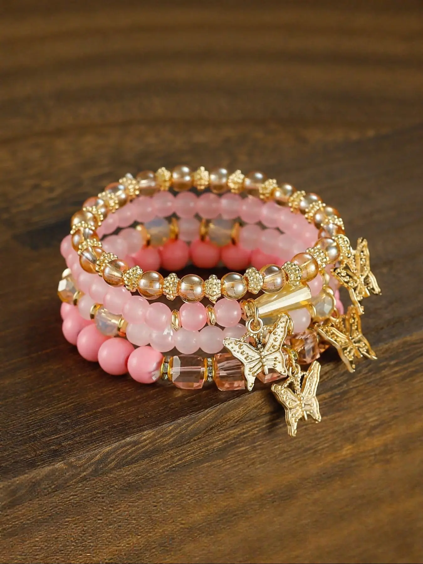 Girls' Bohemian Creative Bracelets, 4 Packs Butterfly Crystal Multi-Layer Beaded Fashion Bracelets, Girls' Jewelry Accessories
